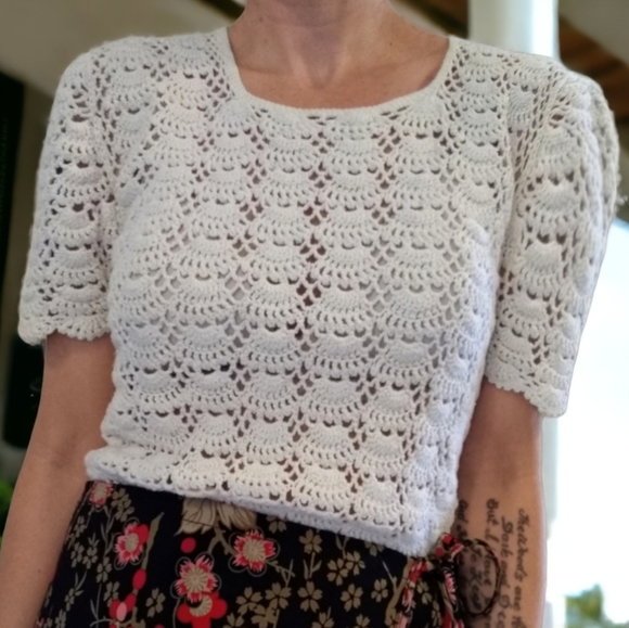Vtg 90s Y2K Crocheted Knit Top - Picture 2 of 4